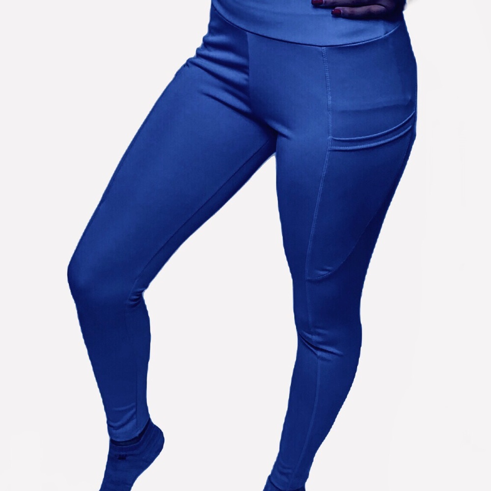 Leggings BLUE Fitness Yoga Casual Mid Waist Skinny w/ Side Pockets Sizes: XS, S